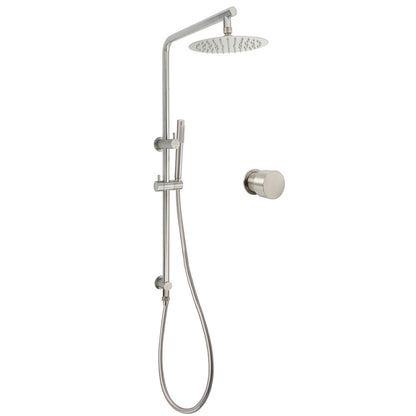 Brushed Nickel 2in1 Shower Set Sliding Rail Arm 8" Round Head Metal Handheld Hot Cold Mixer Valve V1233-S4902BNSS019CBNKSR108NKC1292BN