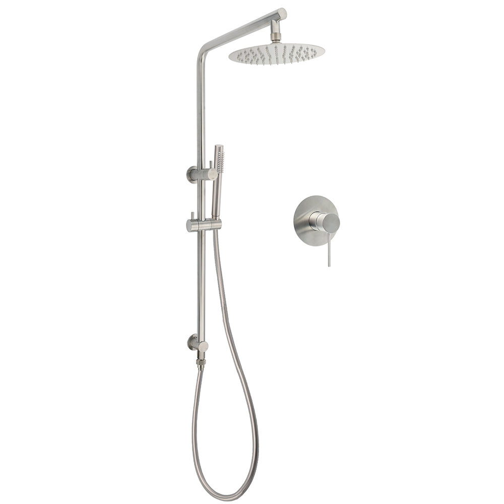 WELS Brushed Nickel Dual Shower Set Sliding Rail Arm 8" Round Head Metal Handheld Wall Mixer V1233-S4902BNSS019CBNKSR108NKRD201N