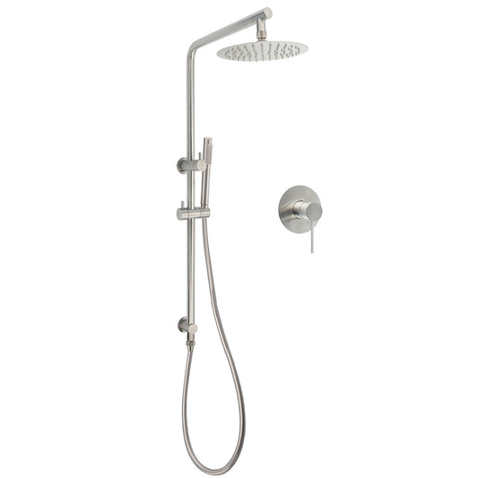 WELS Brushed Nickel Dual Shower Set Sliding Rail Arm 8" Round Head Metal Handheld Wall Mixer V1233-S4902BNSS019CBNKSR108NKRD201N