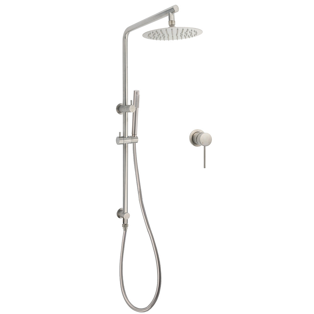 WELS Brushed Nickel 2in1 Shower Set Sliding Rail Arm 8" Round Head Metal Handheld Small Face Mixer V1233-S4902BNSS019CBNKSR108NKRD201N60