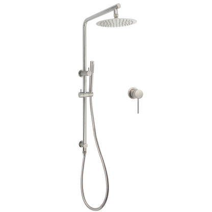 WELS Brushed Nickel 2in1 Shower Set Sliding Rail Arm 8" Round Head Metal Handheld Small Face Mixer V1233-S4902BNSS019CBNKSR108NKRD201N60