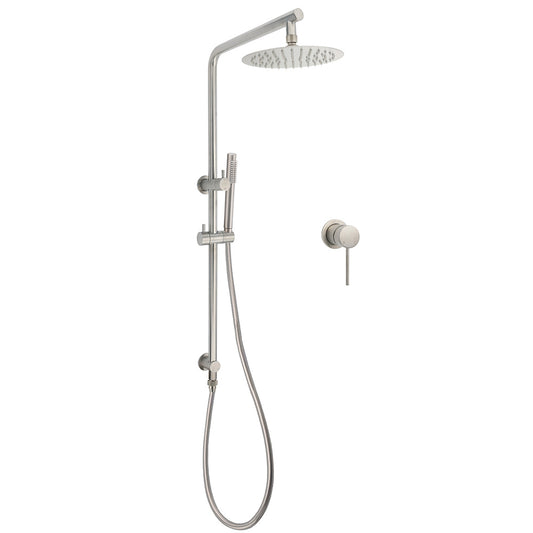 WELS Brushed Nickel 2in1 Shower Set Sliding Rail Arm 8" Round Head Metal Handheld Small Face Mixer V1233-S4902BNSS019CBNKSR108NKRD201N60
