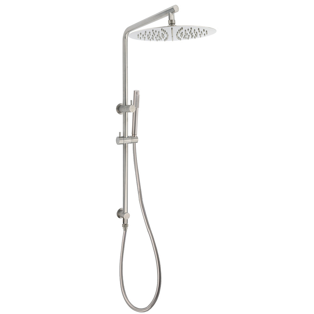 WELS Brushed Nickel Dual Shower Set Sliding Rail Arm 12" Round Head Handheld Rose Combo V1233-S4902BNSS019CBNKSR112N