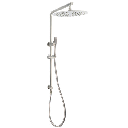 WELS Brushed Nickel Dual Shower Set Sliding Rail Arm 12" Round Head Handheld Rose Combo V1233-S4902BNSS019CBNKSR112N