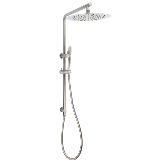 WELS Brushed Nickel Dual Shower Set Sliding Rail Arm 12" Round Head Handheld Rose Combo V1233-S4902BNSS019CBNKSR112N