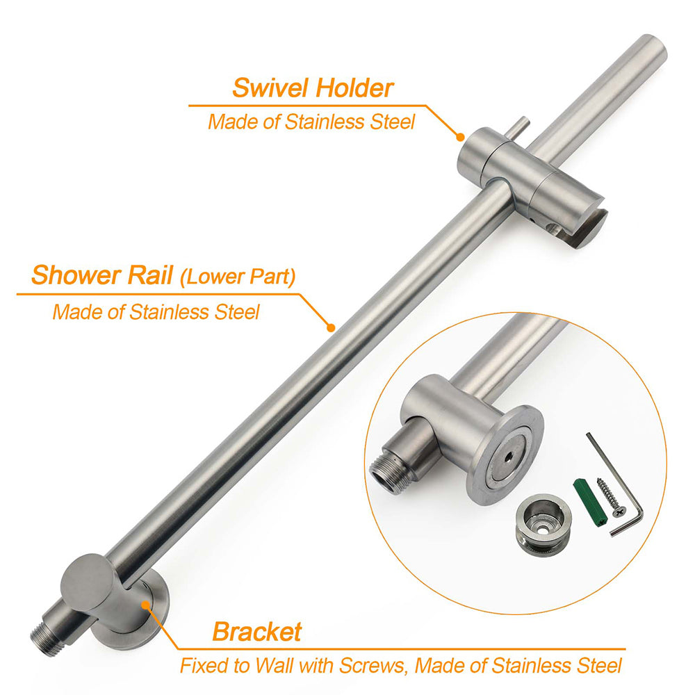 WELS Brushed Nickel Dual Shower Set Sliding Rail Arm 12" Round Head Handheld Rose Combo V1233-S4902BNSS019CBNKSR112N
