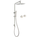 WELS Brushed Nickel Dual Shower Set Sliding Rail Arm 12" Round Head Metal Handheld Twin Taps Valve V1233-S4902BNSS019CBNKSR112NKC0292BN