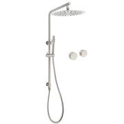 WELS Brushed Nickel Dual Shower Set Sliding Rail Arm 12" Round Head Metal Handheld Twin Taps Valve V1233-S4902BNSS019CBNKSR112NKC0292BN