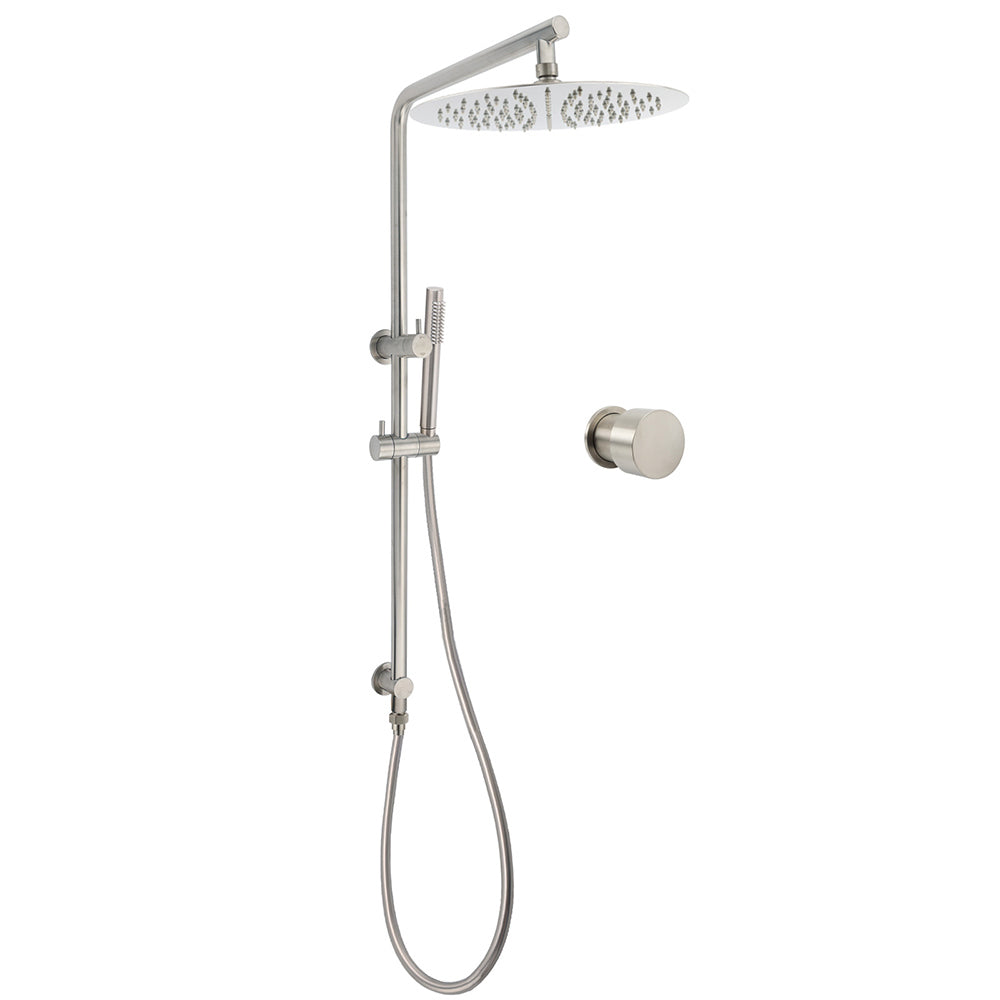 Brushed Nickel Dual Shower Set Sliding Rail Arm 12" Round Head Handheld Hot Cold Control Mixer Valve V1233-S4902BNSS019CBNKSR112NKC1292BN