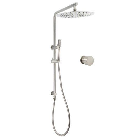 Brushed Nickel Dual Shower Set Sliding Rail Arm 12" Round Head Handheld Hot Cold Control Mixer Valve V1233-S4902BNSS019CBNKSR112NKC1292BN