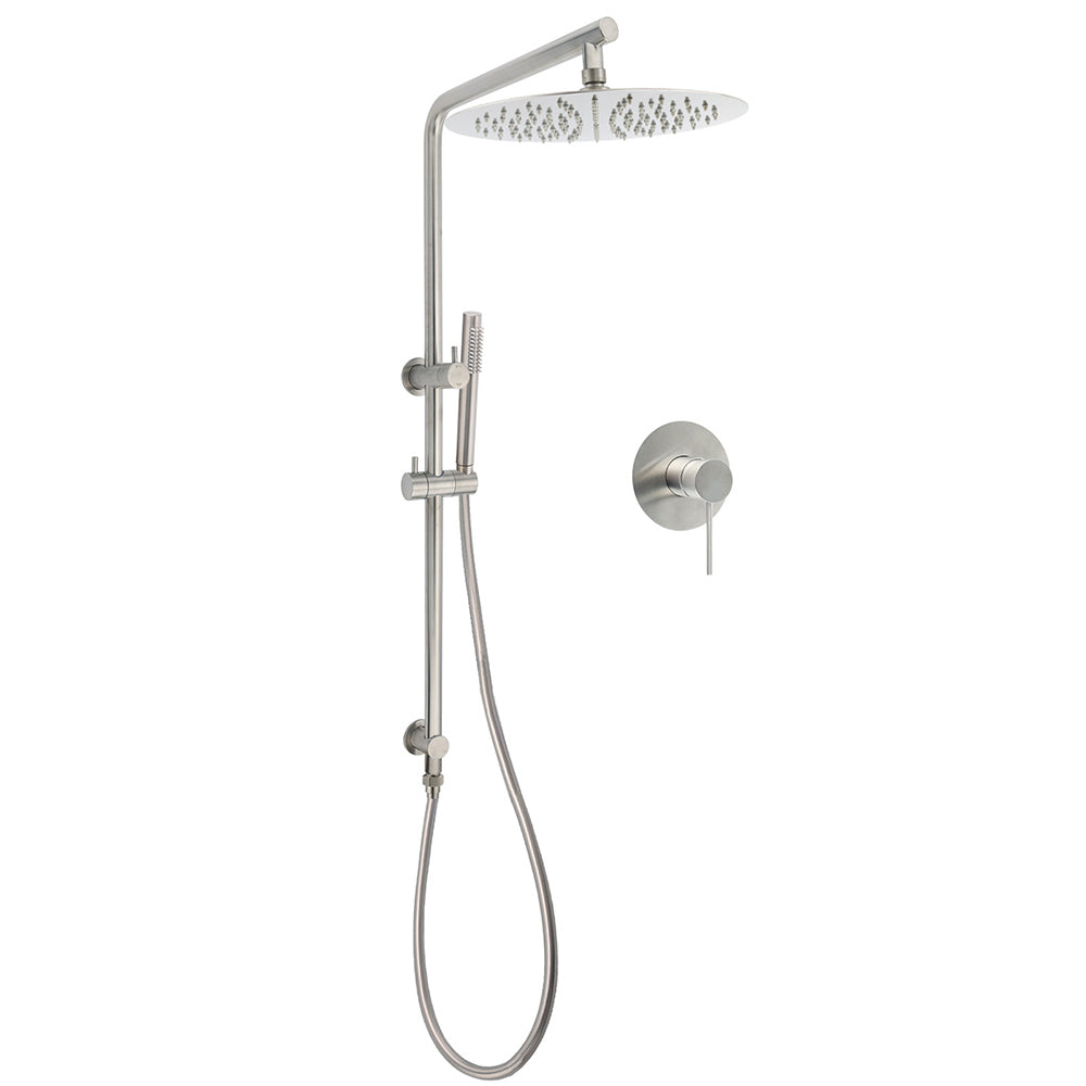 WELS Brushed Nickel 2in1 Shower Set Sliding Rail Arm Large 12" Round Head Handheld Mixer V1233-S4902BNSS019CBNKSR112NKRD201N