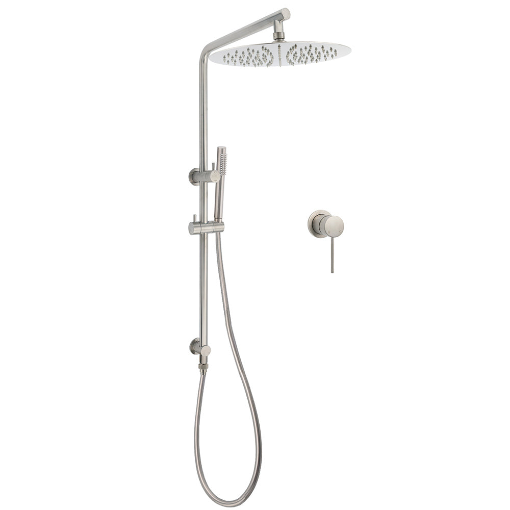 WELS Brushed Nickel Dual Shower Set Sliding Rail Arm Large 12" Round Head Handheld Small Face Mixer V1233-S4902BNSS019CBNKSR112NKRD201N60