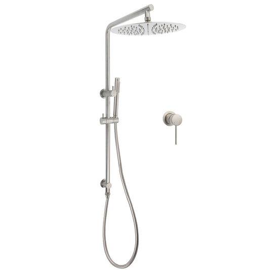 WELS Brushed Nickel Dual Shower Set Sliding Rail Arm Large 12" Round Head Handheld Small Face Mixer V1233-S4902BNSS019CBNKSR112NKRD201N60
