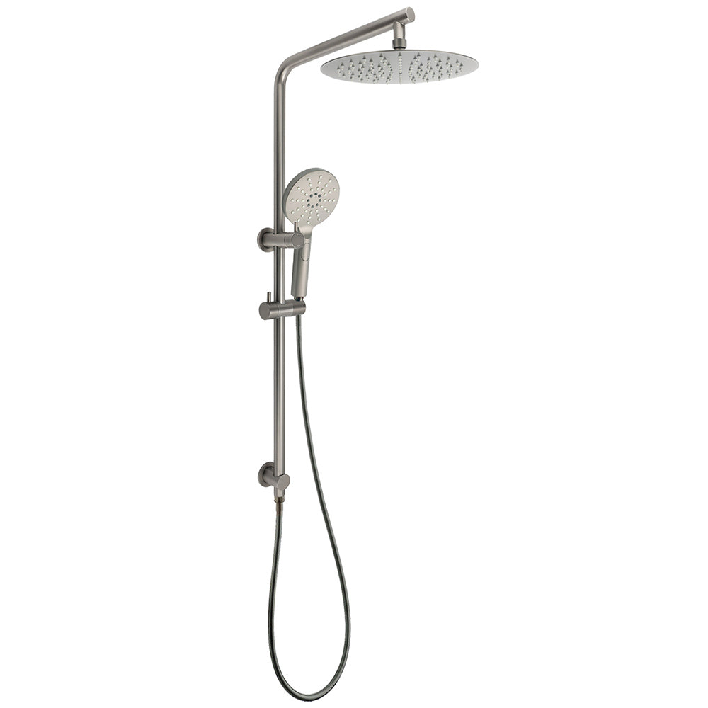 WELS Gunmetal Round 10" Twin Shower Head 3 Modes Handheld Slide Rail Diverter Arm V1233-S4902GMHR002M4CGMKSR110GM