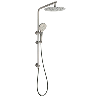 WELS Gunmetal Round 10" Twin Shower Head 3 Modes Handheld Slide Rail Diverter Arm V1233-S4902GMHR002M4CGMKSR110GM