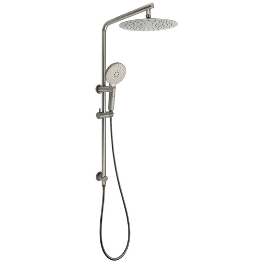 WELS Gunmetal Round 10" Twin Shower Head 3 Modes Handheld Slide Rail Diverter Arm V1233-S4902GMHR002M4CGMKSR110GM