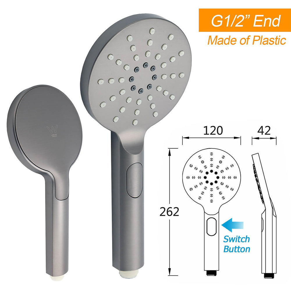 WELS Gunmetal Round 10" Twin Shower Head 3 Modes Handheld Slide Rail Diverter Arm V1233-S4902GMHR002M4CGMKSR110GM