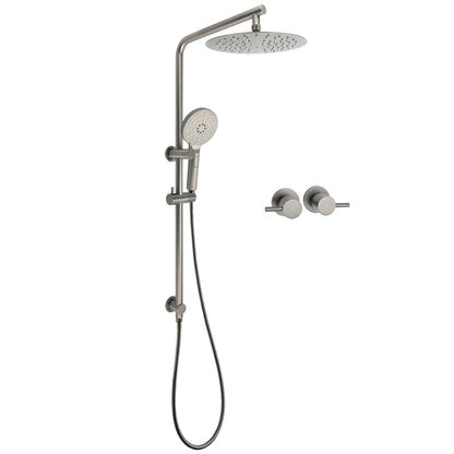 WELS Gun Metal Round 10" 2in1 Shower Head 3 Modes Handheld Slide Rail Arm Twin Taps V1233-S4902GMHR002M4CGMKSR110GMCPF0282AGM