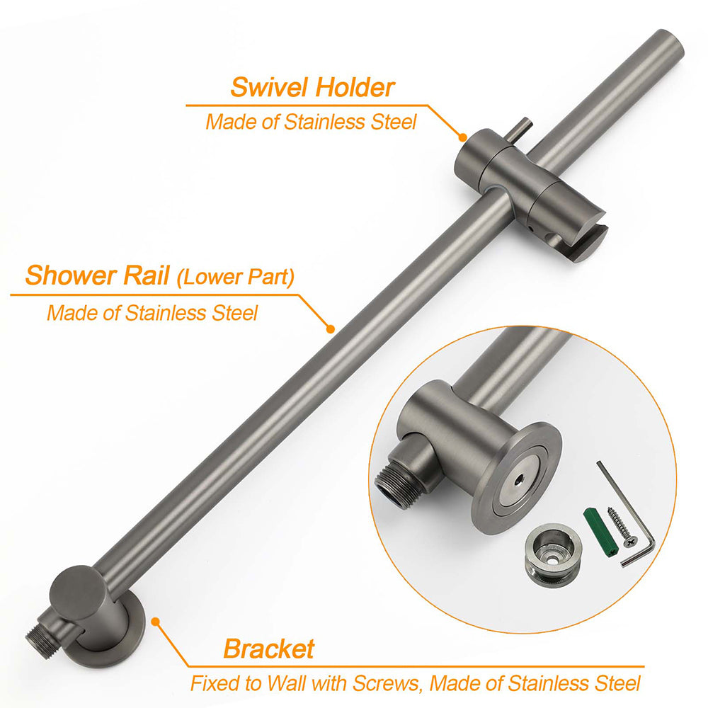 WELS Gun Metal Round 10" 2in1 Shower Head 3 Modes Handheld Slide Rail Arm Twin Taps V1233-S4902GMHR002M4CGMKSR110GMCPF0282AGM