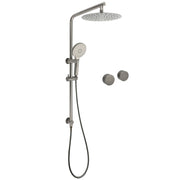 WELS Gun Metal Round 10" Twin Shower Head 3 Modes Handheld Slide Rail Hot Cold Taps Set V1233-S4902GMHR002M4CGMKSR110GMKC0292GM