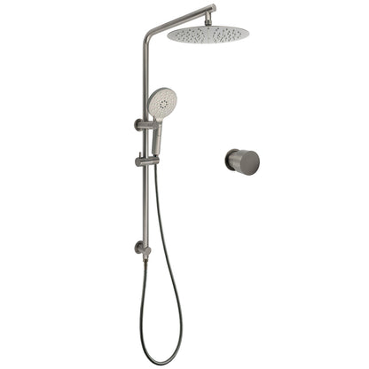 WELS Gun Metal Round 10" Twin Shower Head 3 Modes Handheld Slide Rail Arm Diverter Mixer Set V1233-S4902GMHR002M4CGMKSR110GMKC1292GM