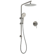 WELS Gun Metal Round 10" Twin Shower Head 3 Modes Handheld Slide Rail Diverter Mixer V1233-S4902GMHR002M4CGMKSR110GMKRD201GM