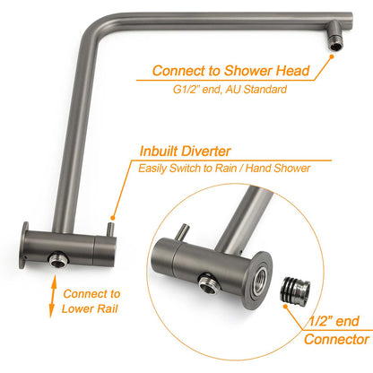 WELS Gun Metal Round 10" Twin Shower Head 3 Modes Handheld Slide Rail Diverter Mixer V1233-S4902GMHR002M4CGMKSR110GMKRD201GM