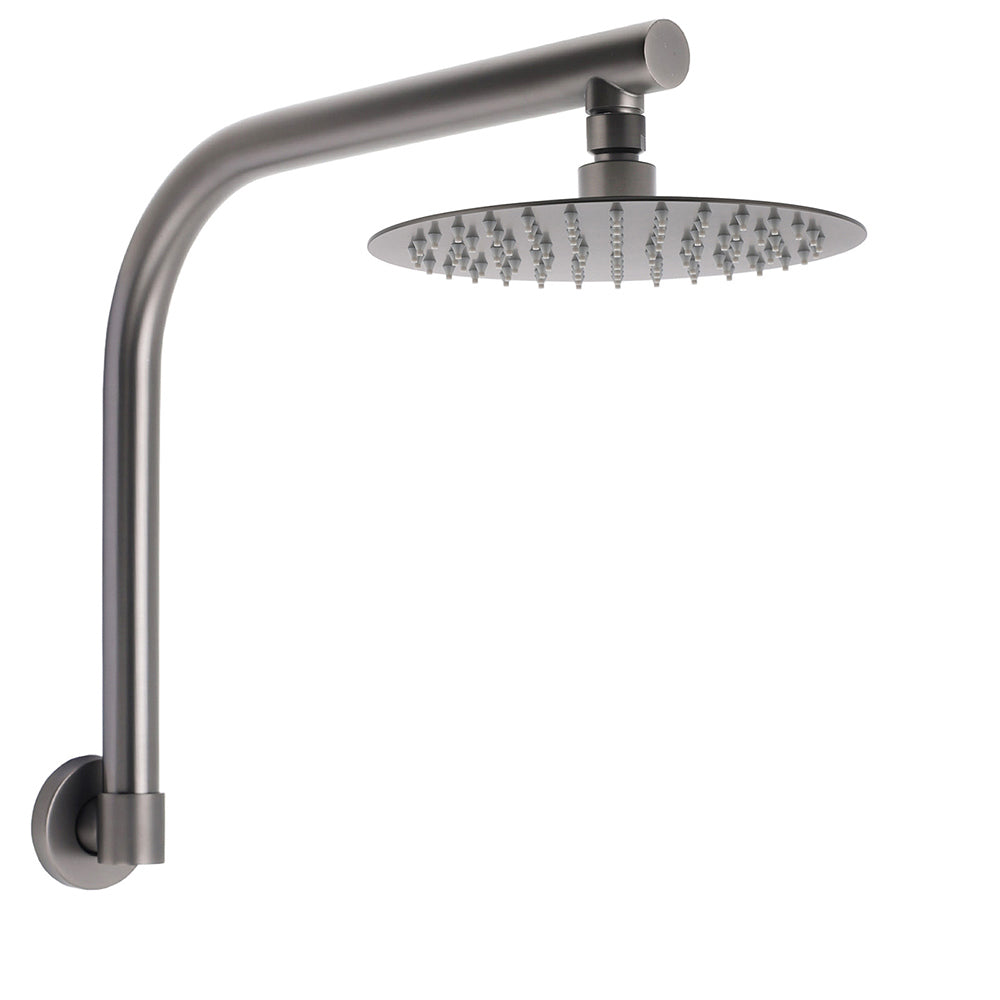 Gun Metal Round 8" Rainfall Shower Head + High Rise Gooseneck Wall Arm Bath Set V1233-SA619GMKSR108GM
