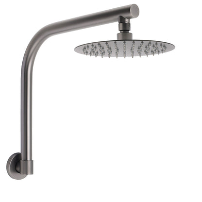 Gun Metal Round 8" Rainfall Shower Head + High Rise Gooseneck Wall Arm Bath Set V1233-SA619GMKSR108GM