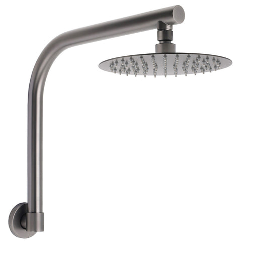 Gun Metal Round 8" Rainfall Shower Head + High Rise Gooseneck Wall Arm Bath Set V1233-SA619GMKSR108GM