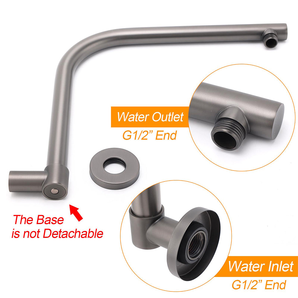 Gun Metal Round 8" Rainfall Shower Head + High Rise Gooseneck Wall Arm Bath Set V1233-SA619GMKSR108GM