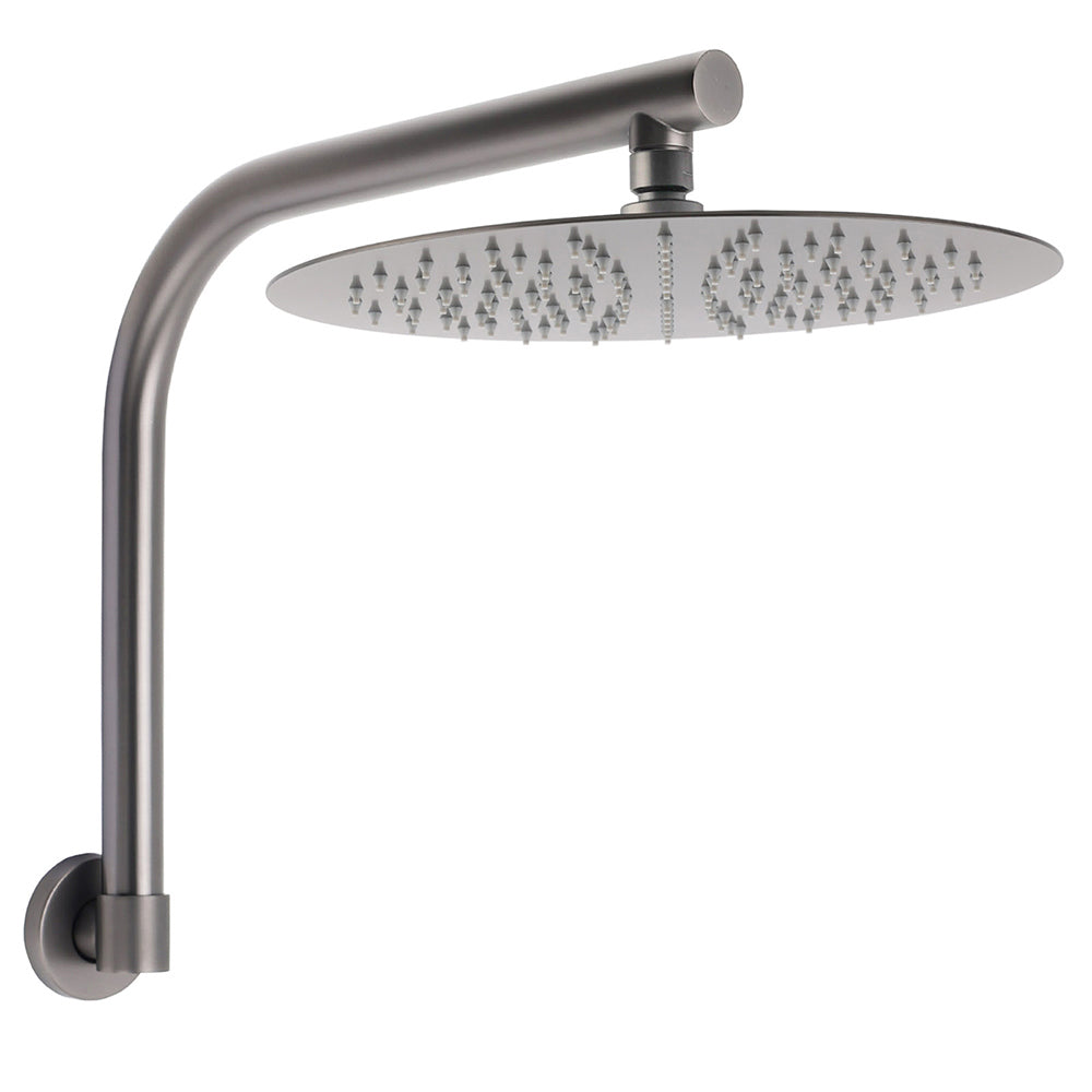 Gun Metal Round 12" Rainfall Shower Head + High Rise Gooseneck Wall Arm Bath Set V1233-SA619GMKSR112GM