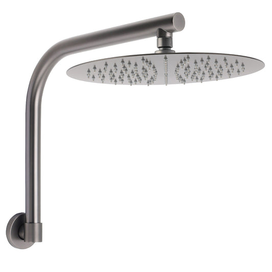 Gun Metal Round 12" Rainfall Shower Head + High Rise Gooseneck Wall Arm Bath Set V1233-SA619GMKSR112GM