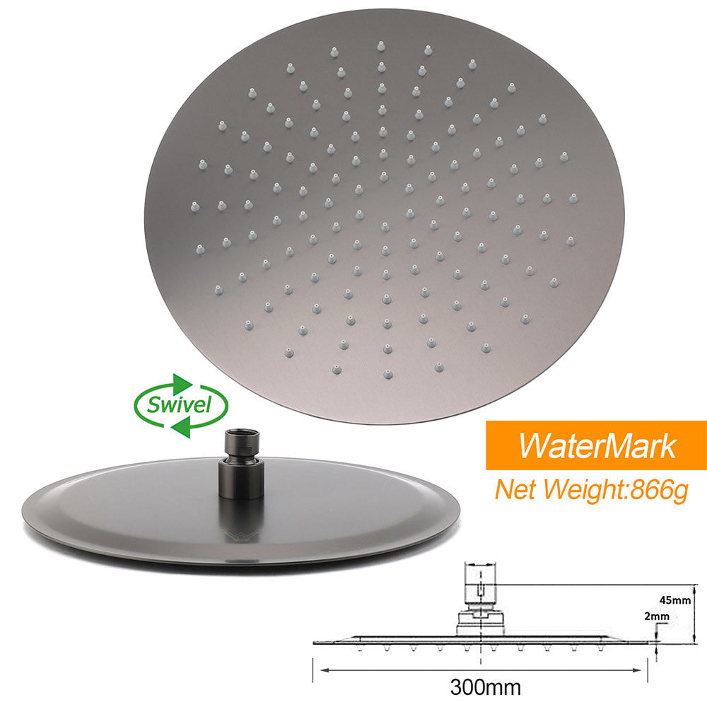 Gun Metal Round 12" Rainfall Shower Head + High Rise Gooseneck Wall Arm Bath Set V1233-SA619GMKSR112GM
