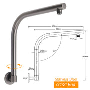Gun Metal Round 12" Rainfall Shower Head + High Rise Gooseneck Wall Arm Bath Set V1233-SA619GMKSR112GM