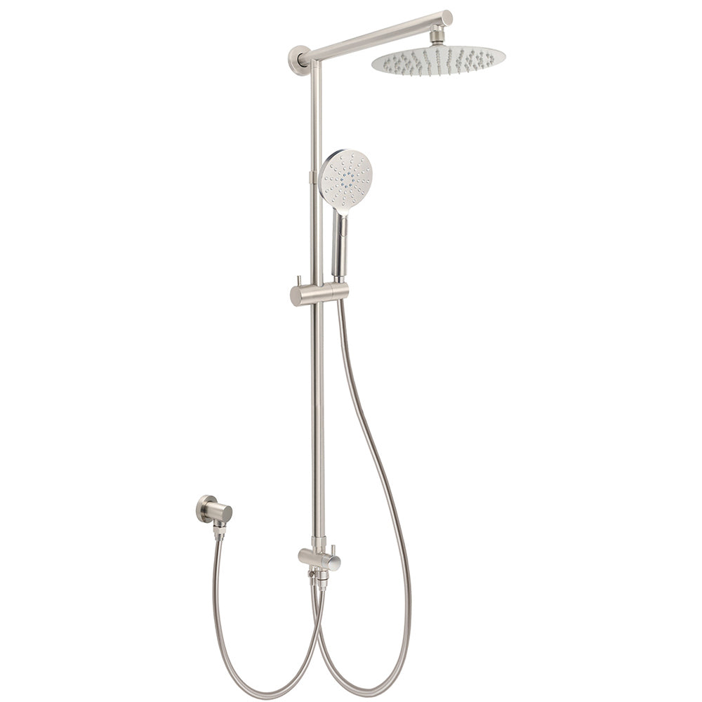 Brushed Nickel 2in1 Round 8" Stainless Steel Rain Head Shower Handheld Sliding Rail Arm Set V1233-SC842BSHR002M4CNKSR108N