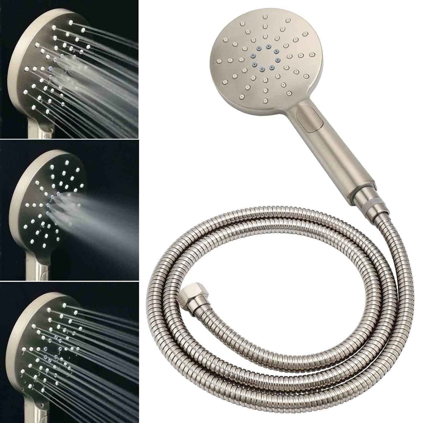 Brushed Nickel 2in1 Round 8" Stainless Steel Rain Head Shower Handheld Sliding Rail Arm Set V1233-SC842BSHR002M4CNKSR108N