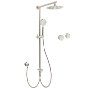 Brushed Nickel Round 8" SUS Rain Head Shower Handheld Sliding Rail Arm Chrome Set + Twin Taps V1233-SC842BSHR002M4CNKSR108NKC0292BN