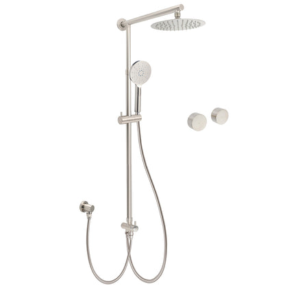 Brushed Nickel Round 8" SUS Rain Head Shower Handheld Sliding Rail Arm Chrome Set + Twin Taps V1233-SC842BSHR002M4CNKSR108NKC0292BN