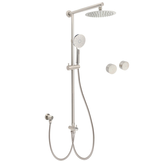 Brushed Nickel Round 8" SUS Rain Head Shower Handheld Sliding Rail Arm Chrome Set + Twin Taps V1233-SC842BSHR002M4CNKSR108NKC0292BN