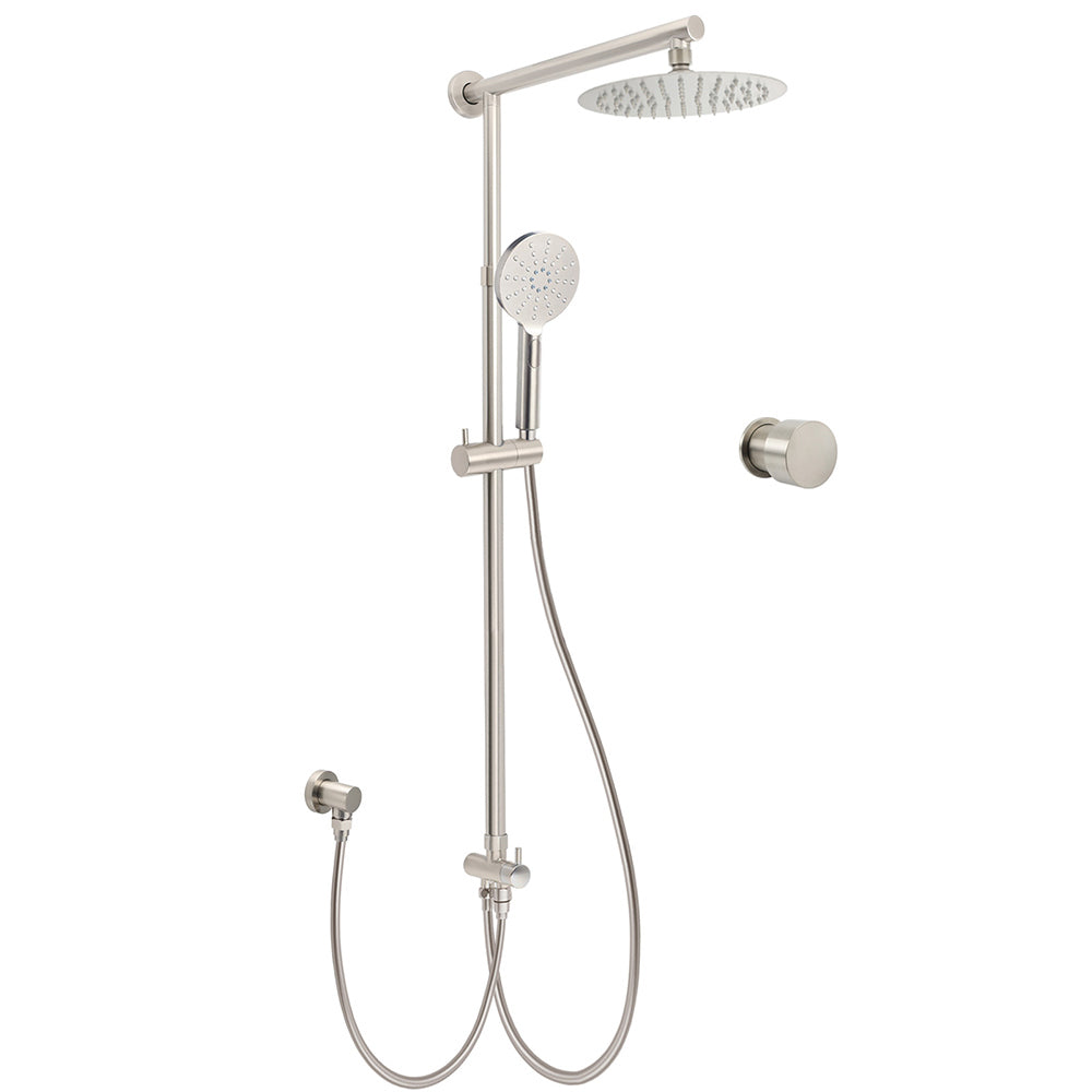 Brushed Nickel 8" Thin Rain Head Twin Shower Handheld Sliding Rail Arm Set With Mixer V1233-SC842BSHR002M4CNKSR108NKC1292BN