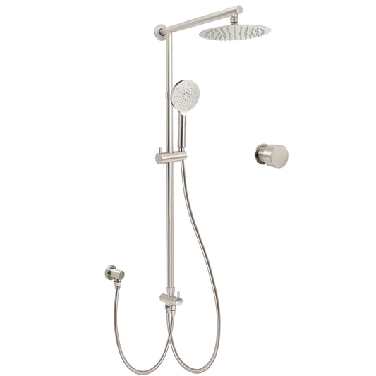 Brushed Nickel 8" Thin Rain Head Twin Shower Handheld Sliding Rail Arm Set With Mixer V1233-SC842BSHR002M4CNKSR108NKC1292BN