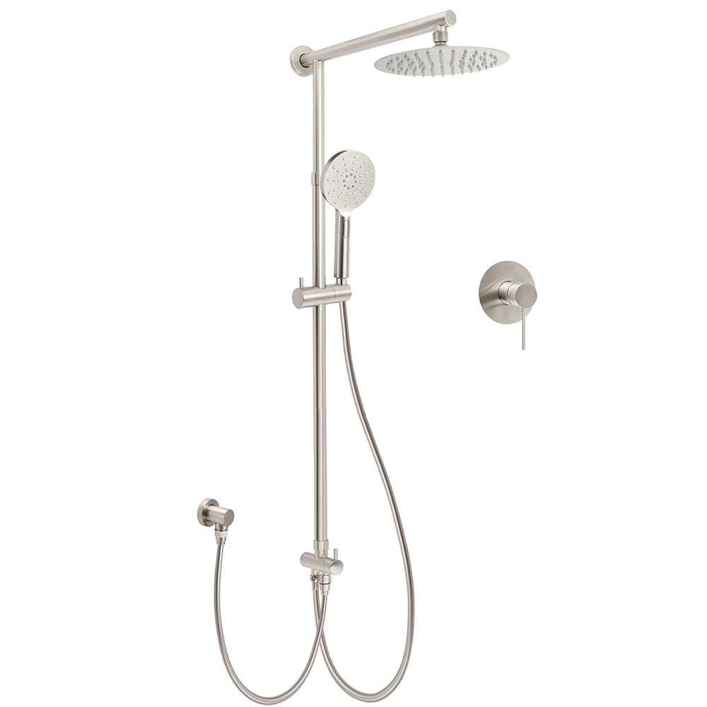 Brushed Nickel Round 8" Rain Head Shower Handheld Sliding Rail Arm Mixer 2in1 Set V1233-SC842BSHR002M4CNKSR108NKRD201N