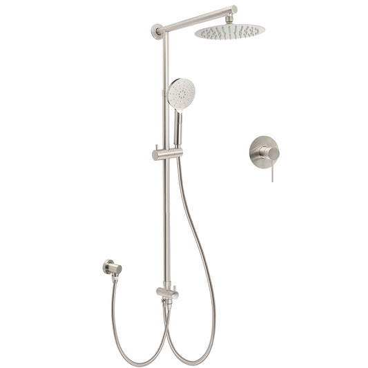 Brushed Nickel Round 8" Rain Head Shower Handheld Sliding Rail Arm Mixer 2in1 Set V1233-SC842BSHR002M4CNKSR108NKRD201N