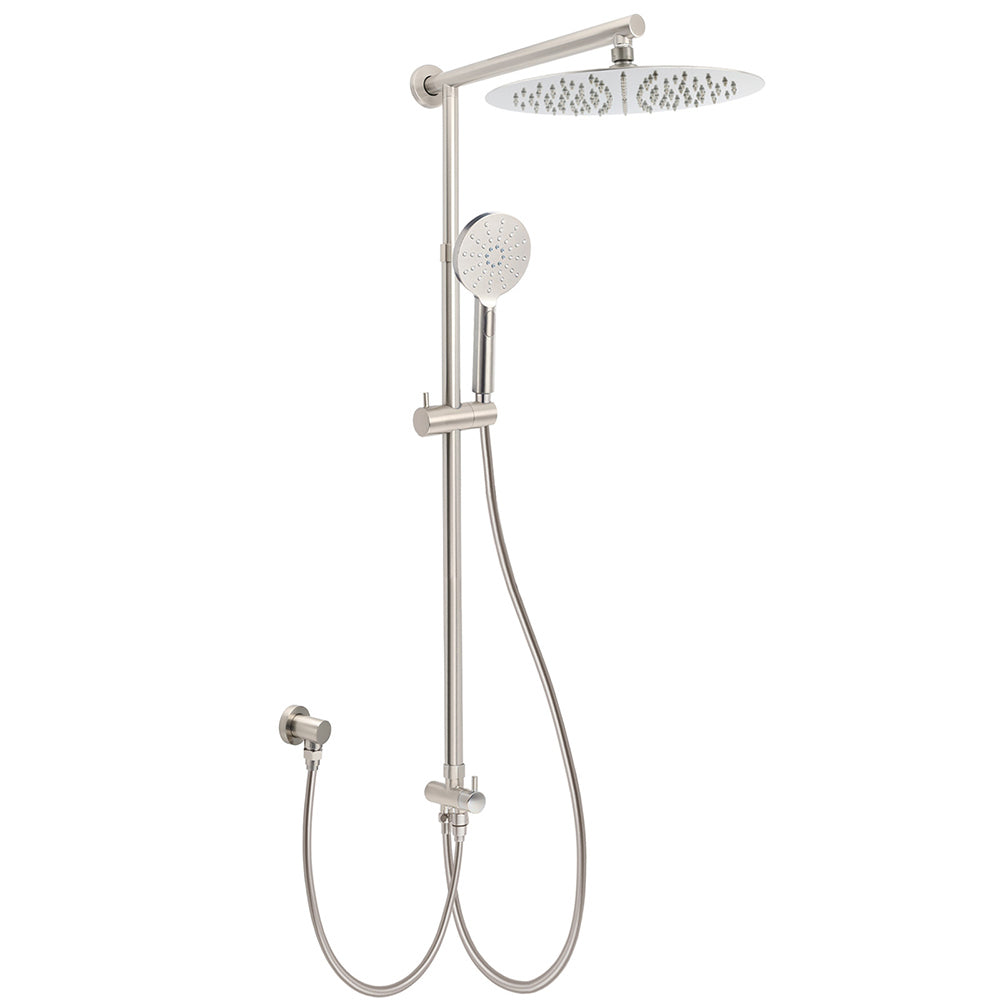 Brushed Nickel 2in1 Round 12" Stainless Steel Rainfall Head Shower Handheld Sliding Rail Arm Set V1233-SC842BSHR002M4CNKSR112N