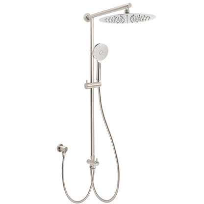 Brushed Nickel 2in1 Round 12" Stainless Steel Rainfall Head Shower Handheld Sliding Rail Arm Set V1233-SC842BSHR002M4CNKSR112N
