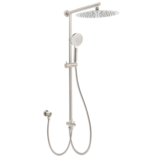 Brushed Nickel 2in1 Round 12" Stainless Steel Rainfall Head Shower Handheld Sliding Rail Arm Set V1233-SC842BSHR002M4CNKSR112N