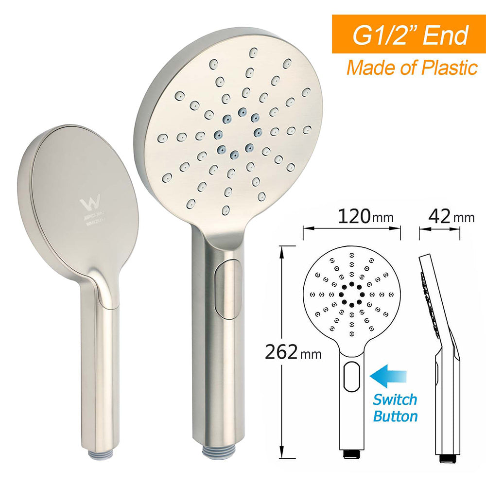 Brushed Nickel 2in1 Round 12" Stainless Steel Rainfall Head Shower Handheld Sliding Rail Arm Set V1233-SC842BSHR002M4CNKSR112N