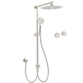 Brushed Nickel Round 12" Large Rain Head Shower Handheld Sliding Rail Arm Chrome Set + Twin Taps V1233-SC842BSHR002M4CNKSR112NKC0292BN