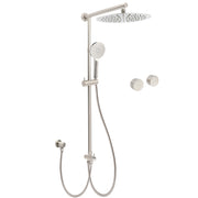 Brushed Nickel Round 12" Large Rain Head Shower Handheld Sliding Rail Arm Chrome Set + Twin Taps V1233-SC842BSHR002M4CNKSR112NKC0292BN